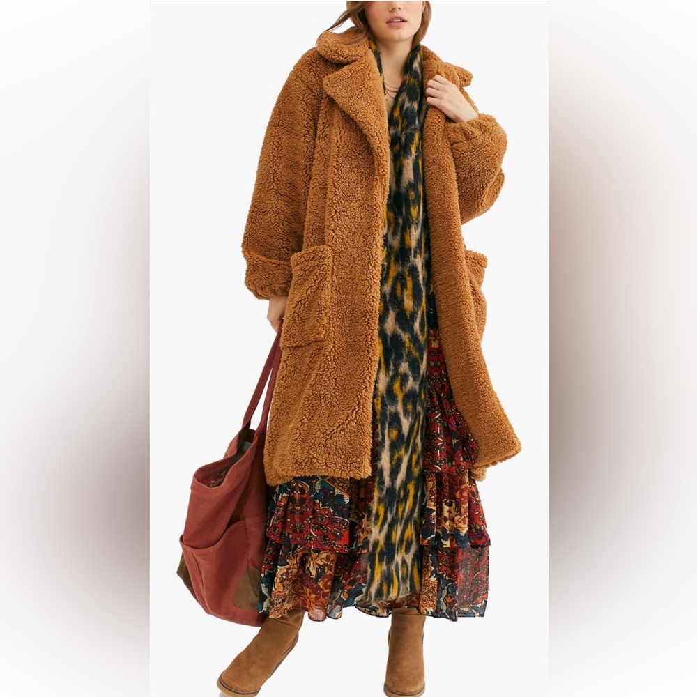 Free People Tessa Teddy Coat Camel size Medium